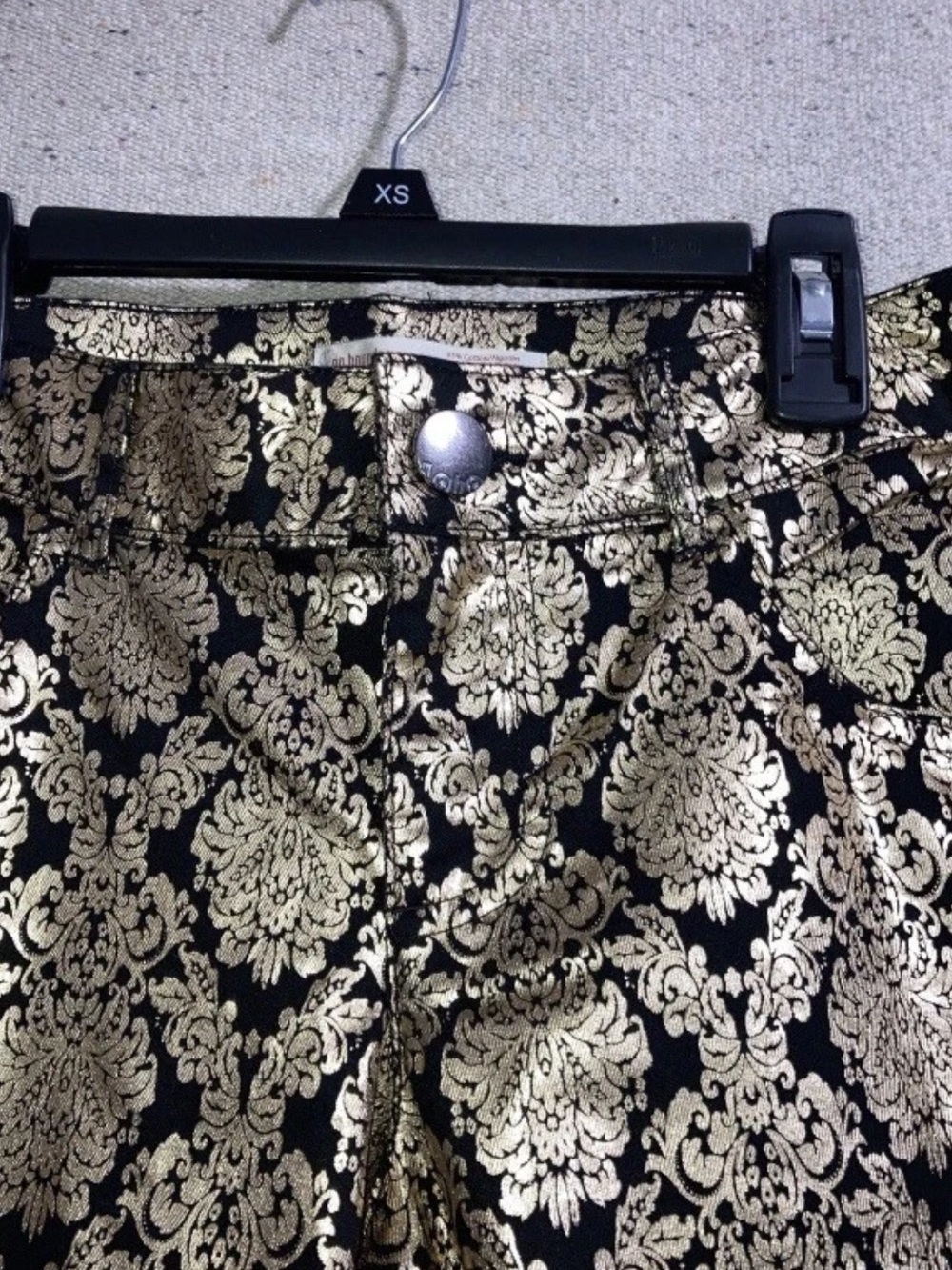 Vintage Y2K No Boundaries Gold Metallic Pants Jeans Damask Black Print Women's 7 - Picture 6 of 7
